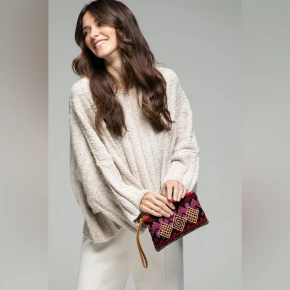 Handmade Hand Beaded Wristlet Clutch - Ethnic Inspired Design - Dyed Fine Cotton - Picture 4 of 6